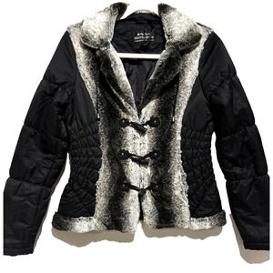 Montana Womens Faux Fur quilted Coat jacket sz S Penny Lane Cowgirl Boho Black